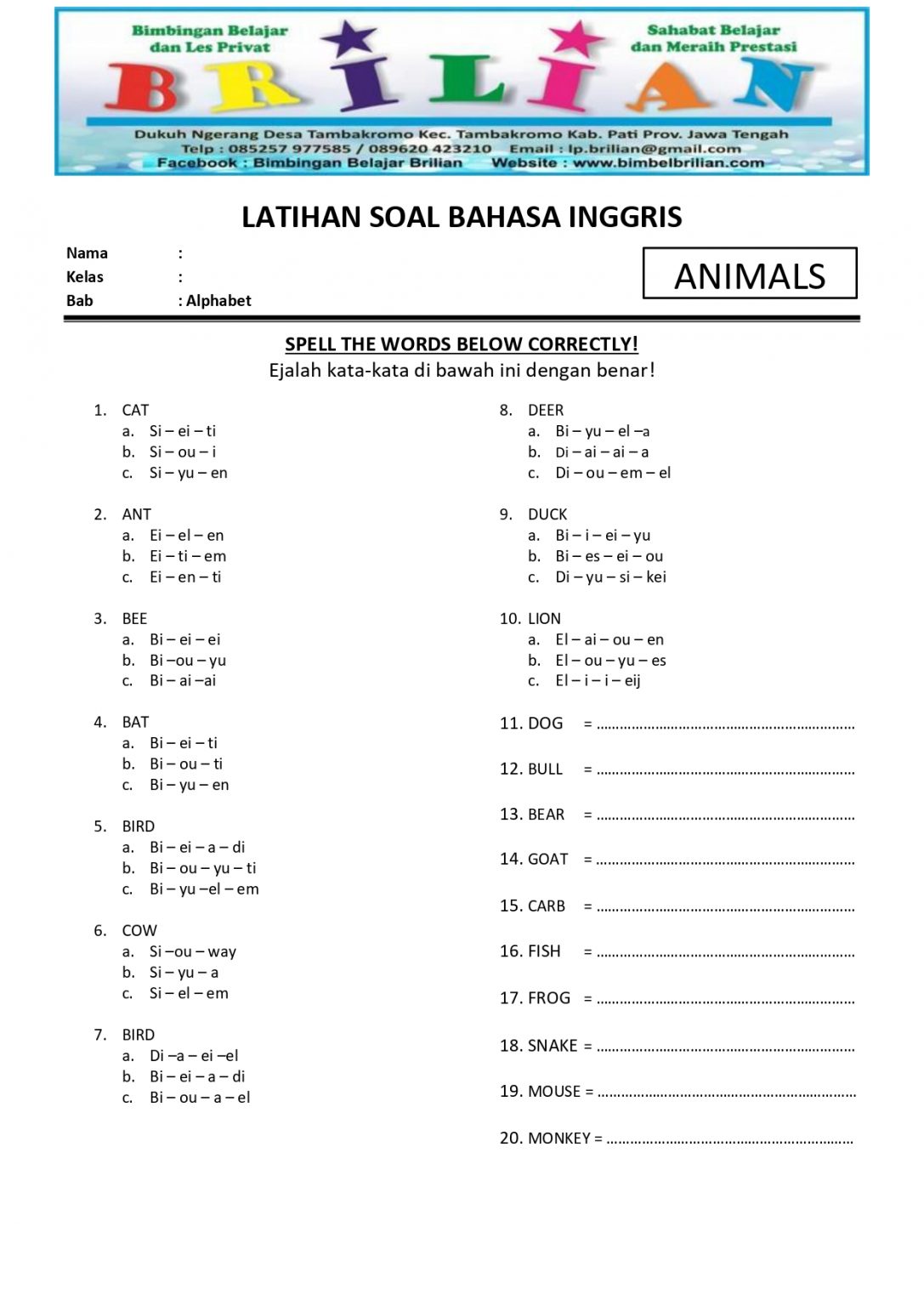 Contoh soal alphabet bahasa inggris kelas 4