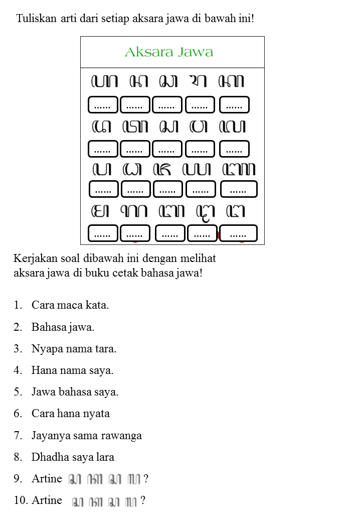 Contoh soal aksara jawa sederhana kelas 4 Contoh soal aksara jawa sederhana kelas 4