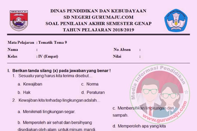 Download soal ukk kelas 4 tema 9 Download soal ukk kelas 4 tema 9