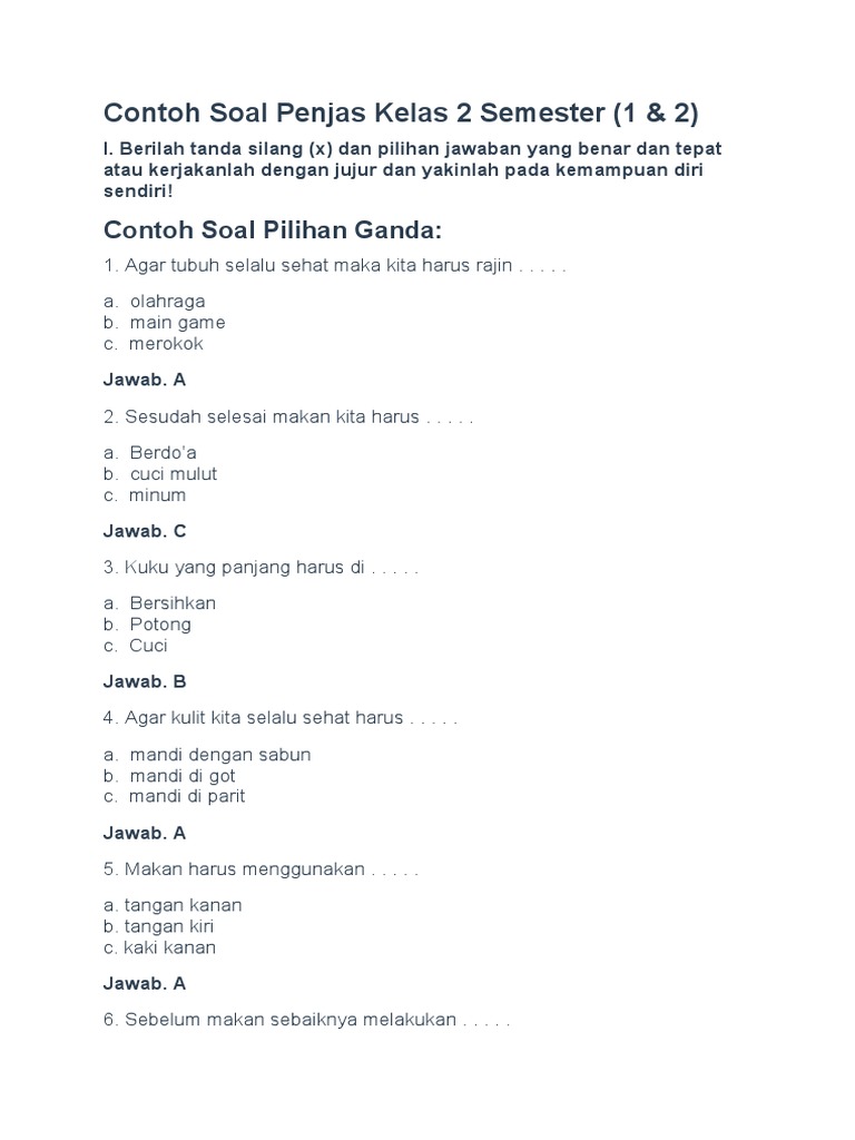 Ayo Bergerak dan Belajar: Kumpulan Contoh Soal Penjas Kelas 2 SD Semester 1 Ayo Bergerak dan Belajar: Kumpulan Contoh Soal Penjas Kelas 2 SD Semester 1