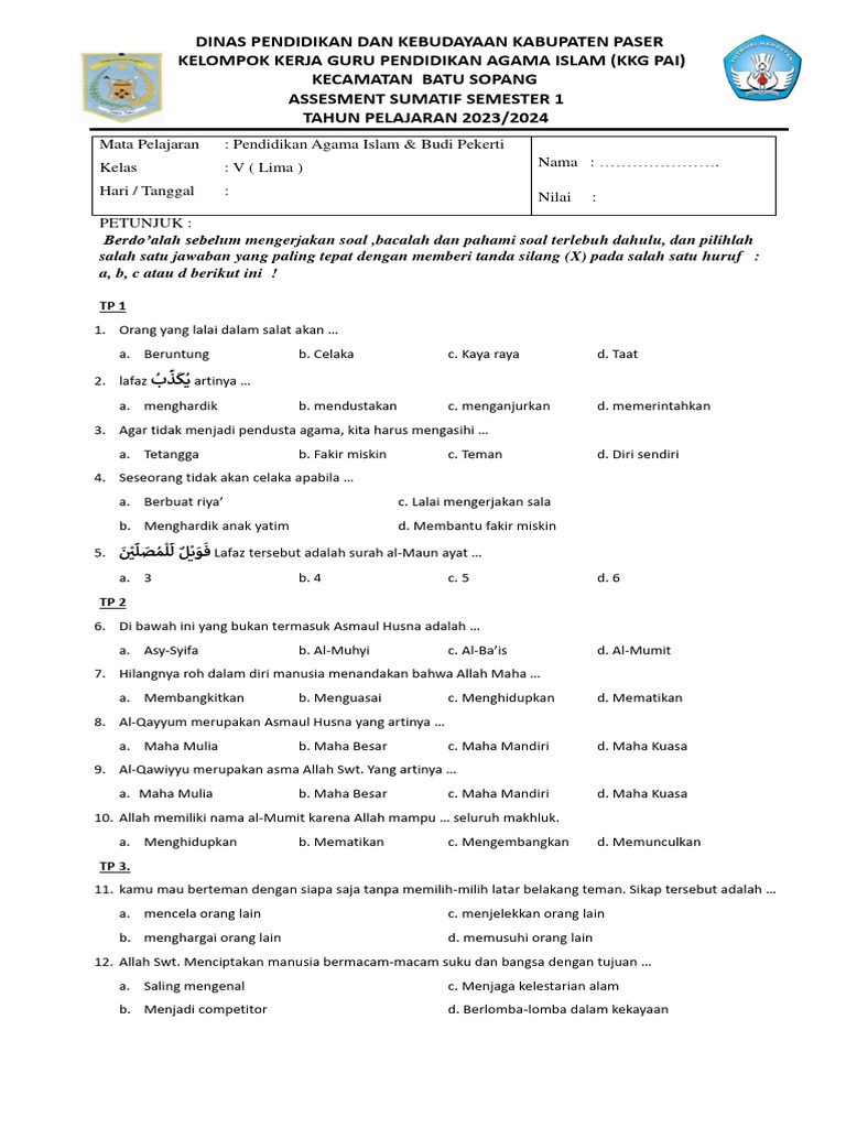 Mengupas Tuntas Contoh Soal UAS Agama Kelas 5 Semester 1 Kurikulum 2013: Kunci Sukses Menghadapi Ujian