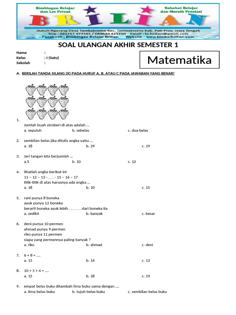 Mempersiapkan Masa Depan Cemerlang: Contoh Soal UAS Kelas 1 SD yang Komprehensif dan Edukatif