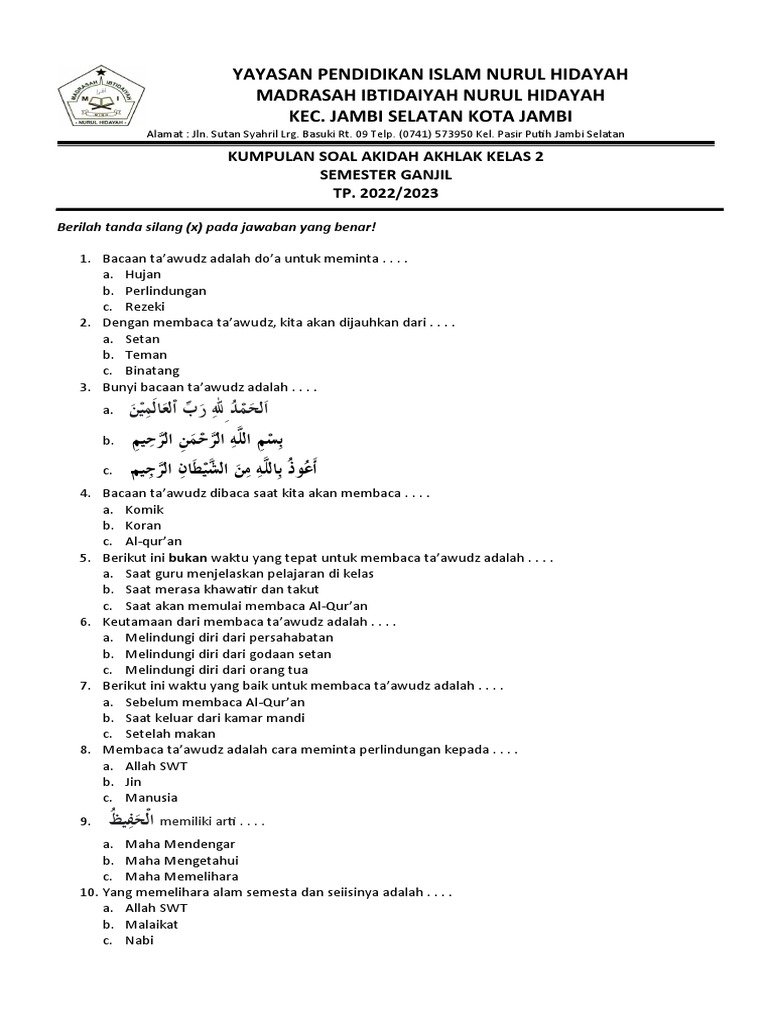 Membangun Fondasi Iman dan Budi Pekerti: Contoh Soal UAS Akidah Akhlak Kelas 2 Semester 1