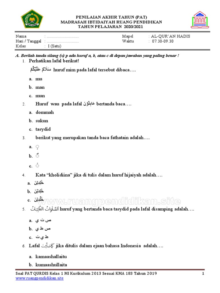 Mengukir Pemahaman: Contoh Soal Ujian Akhir Semester (UAS) Al-Qur’an Hadis Kelas 1 Semester 2