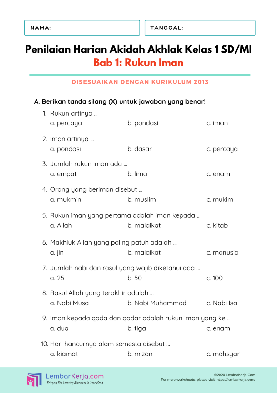 Mempersiapkan Diri Menghadapi Ujian: Kumpulan Contoh Soal UAS Aqidah Kelas 1 Semester 1