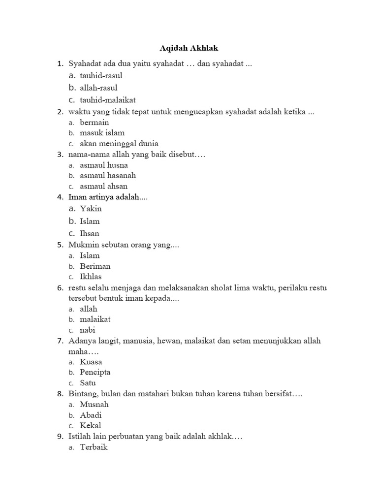 Menyongsong Penilaian Akhir Semester: Panduan Lengkap Contoh Soal UAS Aqidah Akhlak Kelas 1 Semester 2