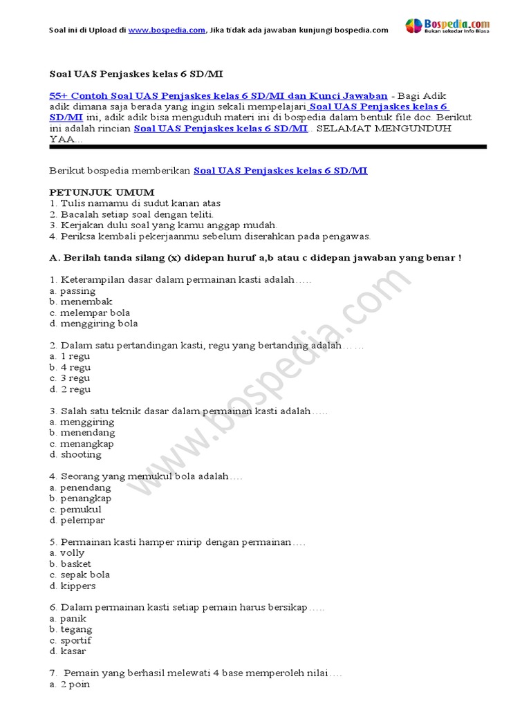 Menguasai Penjaskes: Panduan Lengkap Contoh Soal UAS Kelas 6 MI dan Strategi Jitu Menghadapinya
