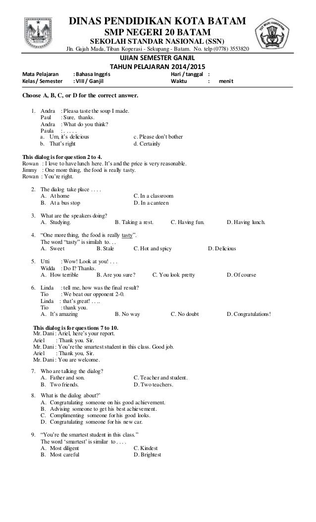 Menguasai Ujian Akhir Semester 1: Panduan Lengkap Contoh Soal UAS Bahasa Inggris Kelas 8